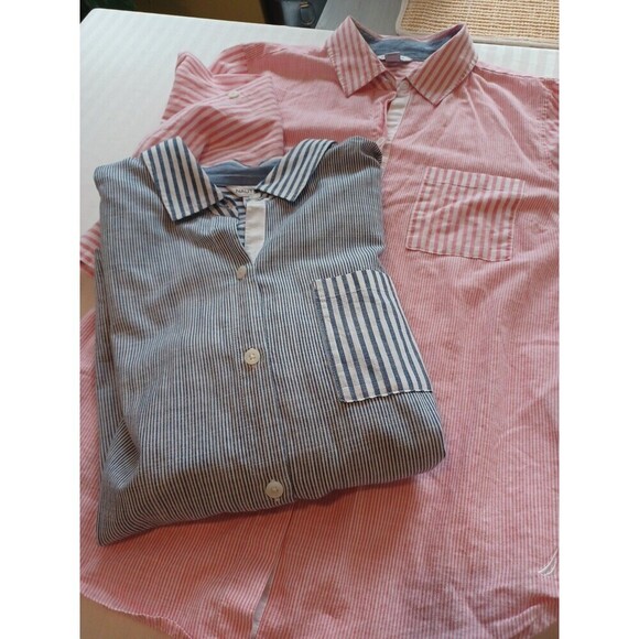 Nautica pink stripe buttondown shirt womens M cotton beach Coastal Granny preppy - Picture 11 of 11